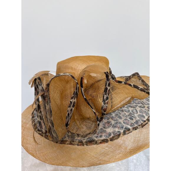 CC exclusives Big straw wide brimmed hat animal print Big bow and feather - Picture 16 of 16